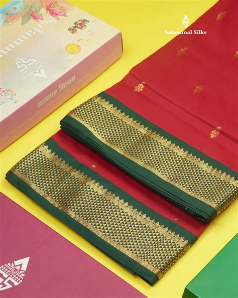 9.5 Yards Semi Silk Saree Maroon with Contrast Bottle Green Border ...
