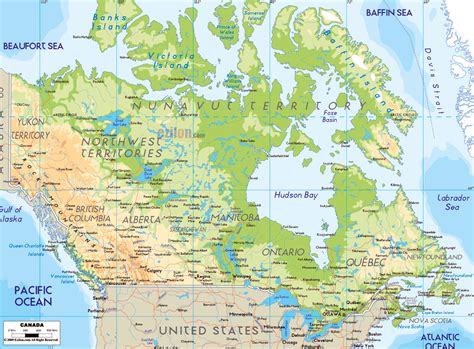 Large physical map of Canada with roads and cities | Canada | North America | Mapsland | Maps of ...