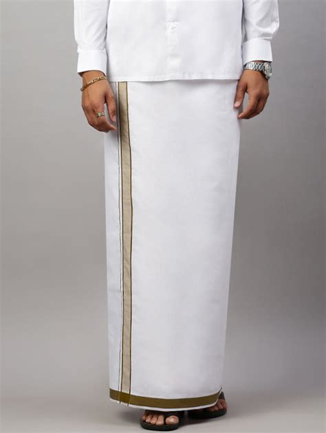 Men Cotton Blend Single Layer White Dhoti with Fancy Border WP21