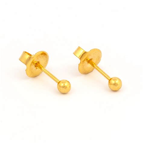 3MM Ball 24K Pure Gold Plated Piercing Ear Stud – E-Beautify Asia