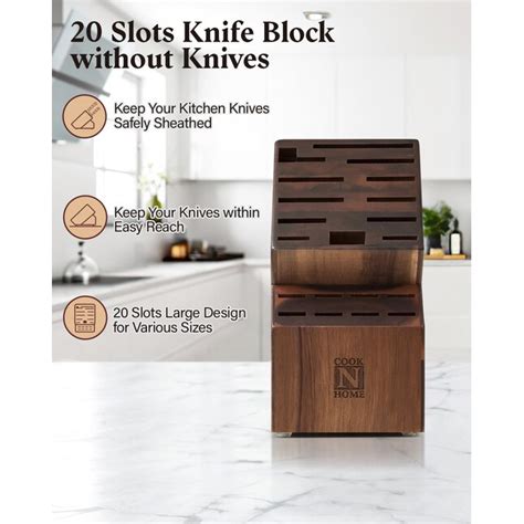 Cook N Home Acacia Wood Knife Block - 20 Slot Universal Knife Holder ...