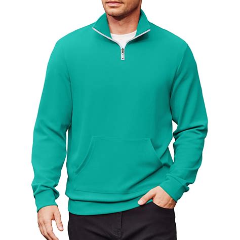 Domuza Mens Quarter Zip Pullover Casual Mock Neck Long Sleeve Cotton ...
