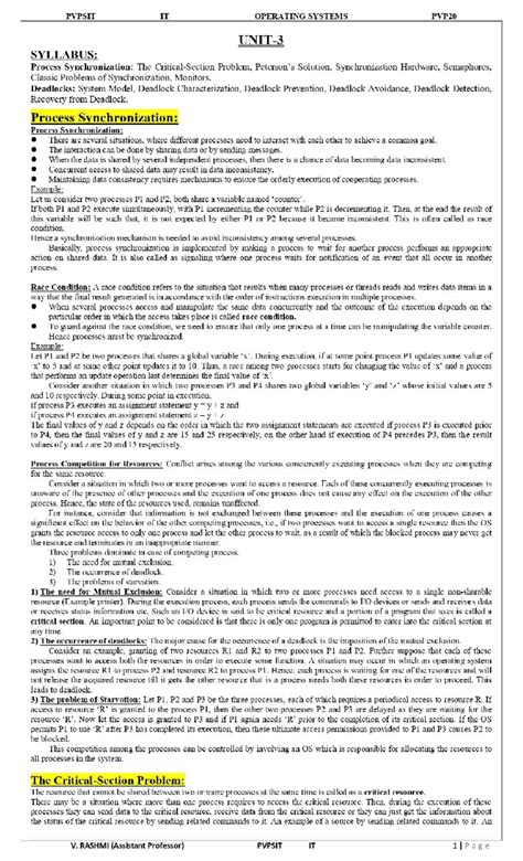 PVP20 OS UNIT-3: Process Synchronization, Deadlocks, and Solutions ...