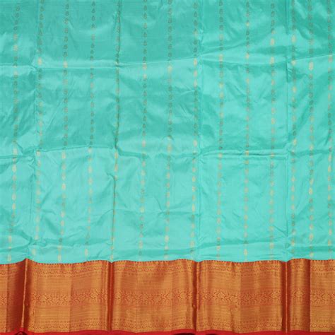 Hayagrivas Handloom Teal Kanjivaram Silk Pattu Pavadai with Red Border ...