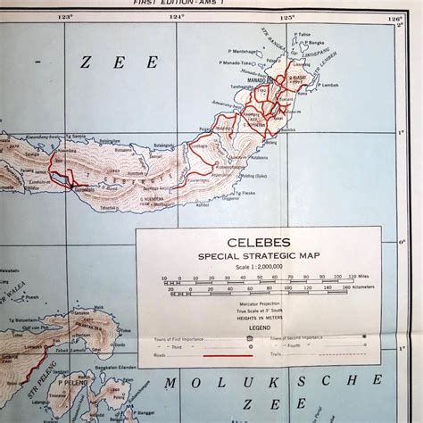 Indonesia Celebes Map Zee AMS 9101 Vintage WWII U.S. Army Air Navy 40s 1943 Rare Old War Movie ...