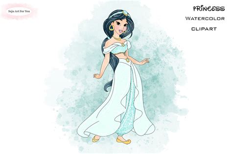 Buy Princess Jasmine Watercolor Clipart, Aladdin, Handmade Illustration ...