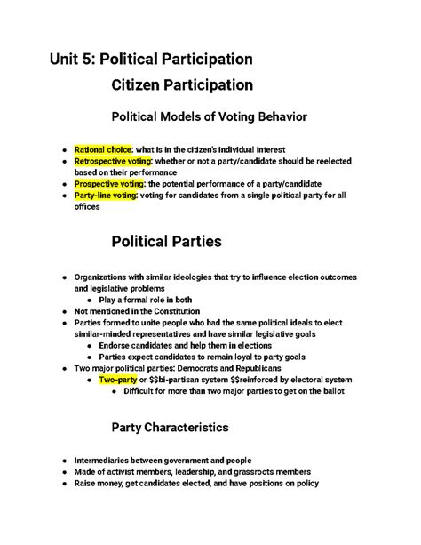 AP GOV - Unit 5 Political Participation Cheat Sheet - Studocu