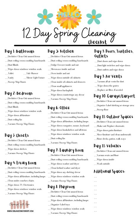 12 Day Spring Cleaning Checklist | Spring cleaning, Spring cleaning ...