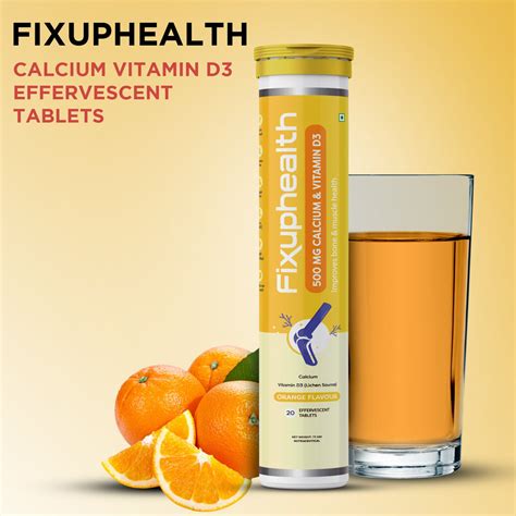 Fixuphealth Calcium 500mg and Vitamin D3 Effervescent Tablets Orange F ...