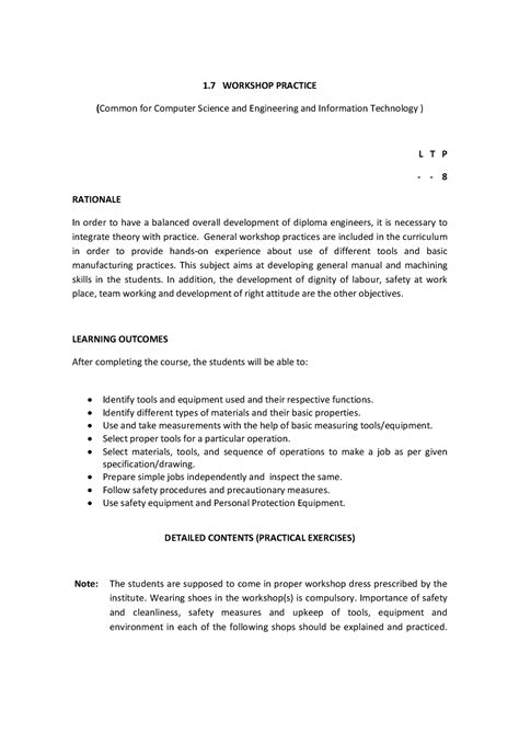 CSE- Workshop Practice - 1 WORKSHOP PRACTICE (Common for Computer ...