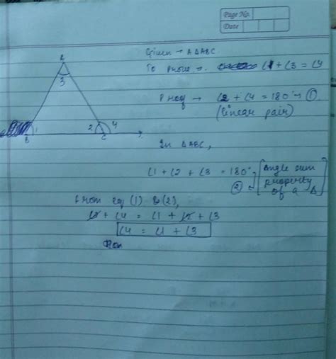 prove that sum of two interior angle of triangle equal to exterior of ...