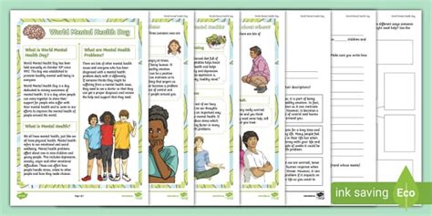 World Mental Health Day Reading Comprehension (teacher made)