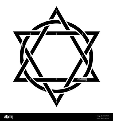 Symbol of a hexagram with interlacing circles. Two triangles interlaced ...
