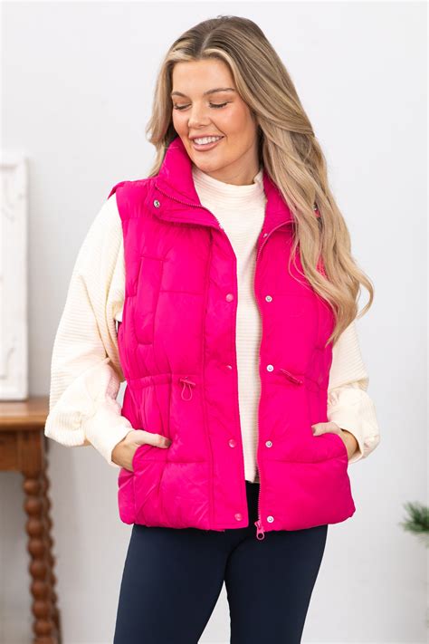 Hot Pink Channel Quilted Puffer Vest · Filly Flair