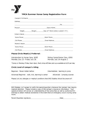 Fillable Online family-ymca YMCA Summer Horse Camp Registration Form ...