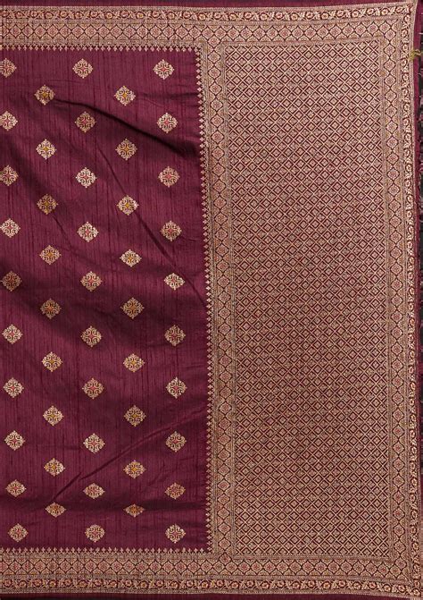 Buy Wine Zari Work Raw Silk Saree - Koskii