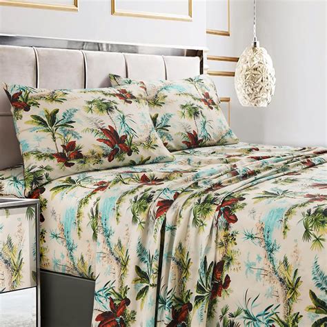 Tribeca Living Queen Bed Sheet Set, Soft Cotton Sateen Printed Sheets ...