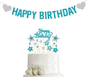 svm craft SVM CRAFT-Happy Birthday cake topper with banner Blue and ...
