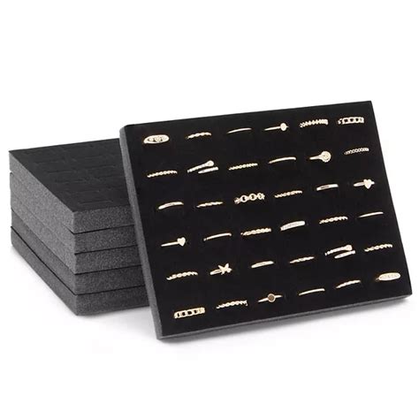 6 Pack Black Velvet Ring Organizer for Jewelry 36 Slot Organizer, 7.5x5 ...