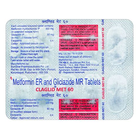 Claglid Met 60 mg/500 mg Tablet | Uses, Side Effects, Price | Apollo ...