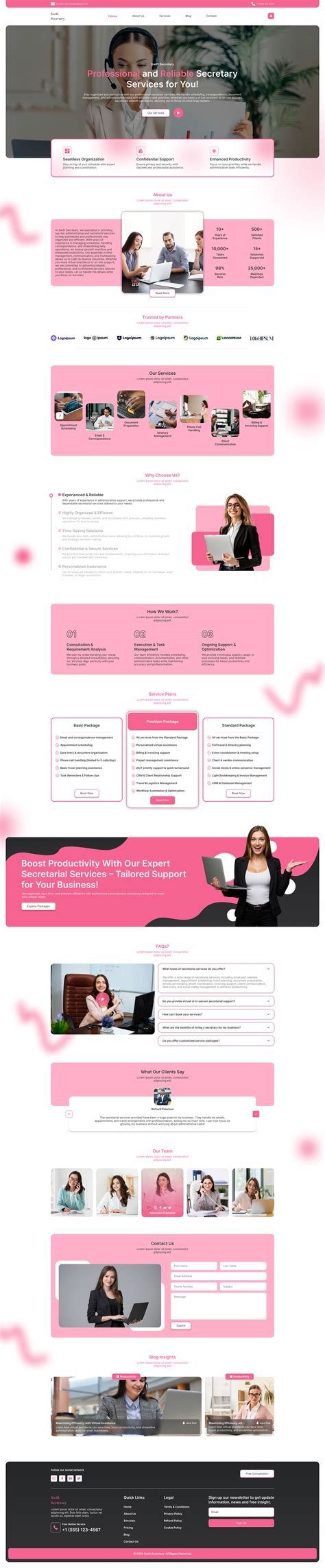 Secretary Website Figma Template – Professional Office & Admin UI Design