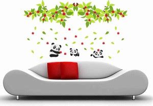 SUDARSHAN STICKER 51 cm Baby Panda's With colourful Leaf Wall Sticker ...