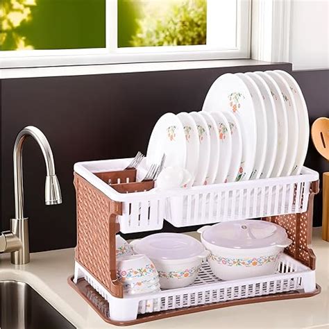 Kuber Industries Plastic 2 Tier Dish Drainer Rack for Kitchen,Kitchen ...