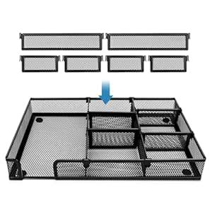 Desk Drawer Organizer Tray with 6 Adjustable Compartments, Metal Mesh ...