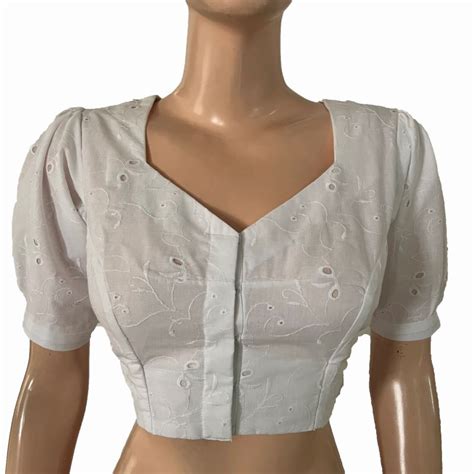 Hakoba Cotton Sweetheart Neck Blouse with Deep Cut in Back and Puff Sl ...