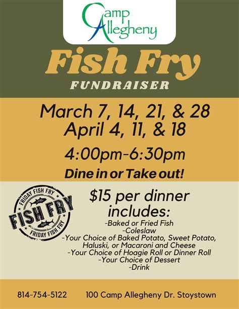 Fish Fry Fridays, 100 Camp Allegheny Dr, Stoystown, PA, United States ...