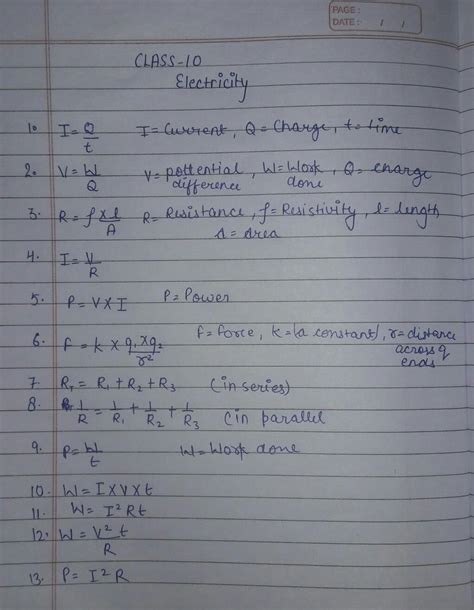 [Solved] Please state all the formulas of chapter Electricity (Class 10 ...