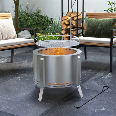 19 Inch Large Smokeless Fire Pit with Stand Portable Stainless Steel ...