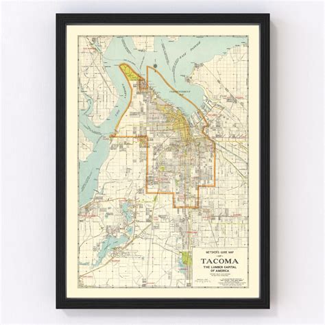 Tacoma Map 1923, Vintage Tacoma Map, Old Tacoma Washington Art, Wall ...