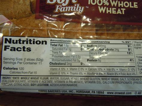 Whole Grain Bread Nutrition Data at Earl Correa blog