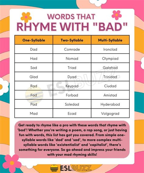 Words that Rhyme with Bad: Rhyming Words You Need to Know - ESLBUZZ