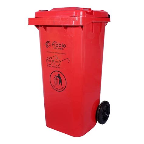 Fiable Cleantech 120L Red Manual-Lift Garbage Bin with Wheels & Lid ...