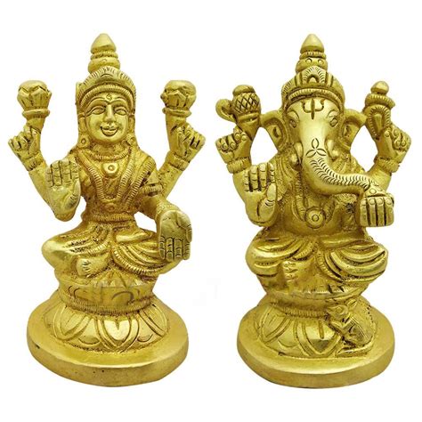 Buy OM POOJA SHOP MATA Laxmi Bhagawan Ganesh Idols/Murti in Brass ...