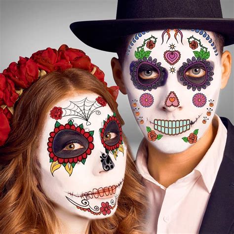 Day of the Dead Face Skeleton Tattoos - 12 Pack Day India | Ubuy