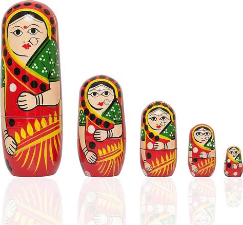 Buy Fine Craft India Set of 5Pcs Hand Painted Cute Wooden Russian ...