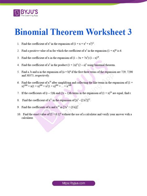Image result for Binomial Theorem Worksheet
