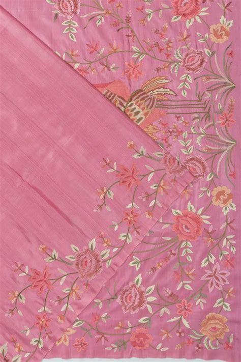 Tussar Plain Baby Pink Saree With Embroidery Border