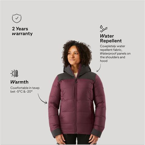 Padded Jacket for Women - Maroon - Warm with Hood MT900 -20 C ...