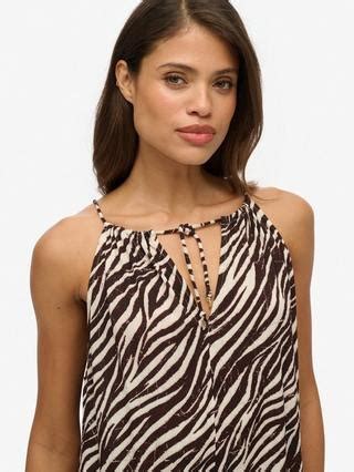 Superdry Zebra Print Cami Mini Dress, Brown