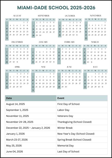 Miami-Dade School Calendar 2025-2026 (Dates)