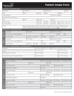 Transcend Orthotics & Prosthetics Patient Intake Form - Fill and Sign ...