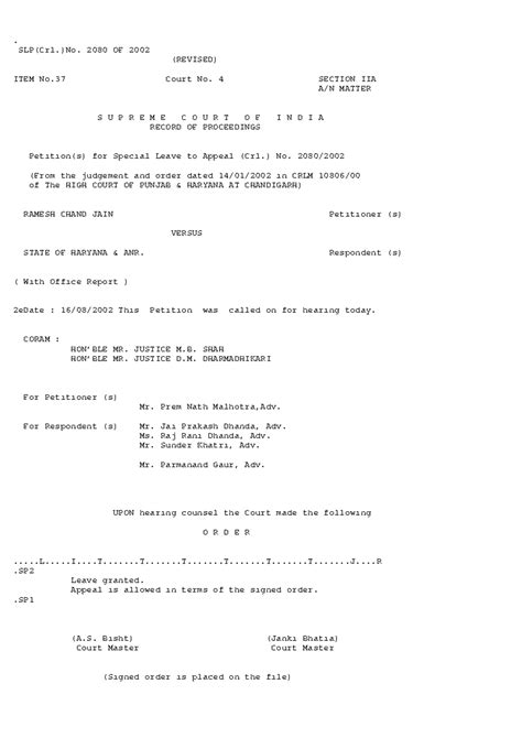 Ramesh chand jain vs state of haryana - . SLP(Crl.)No. 2080 OF 2002 ...