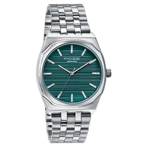 Buy Online Sonata Poze Quartz Analog Green Dial Silver Colour Stainless ...