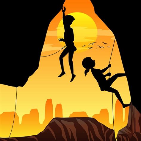Silhouette rock climbing background | Free Vector