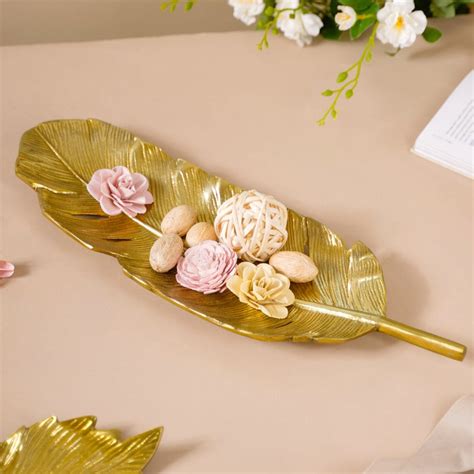 Feather Decorative Platter Tray Gold 18 Inch Online - Premium Platter ...