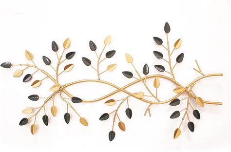 XTIVE DECOR Antique Golden Leaf Metal Wall Art Decor for Home with Grey ...